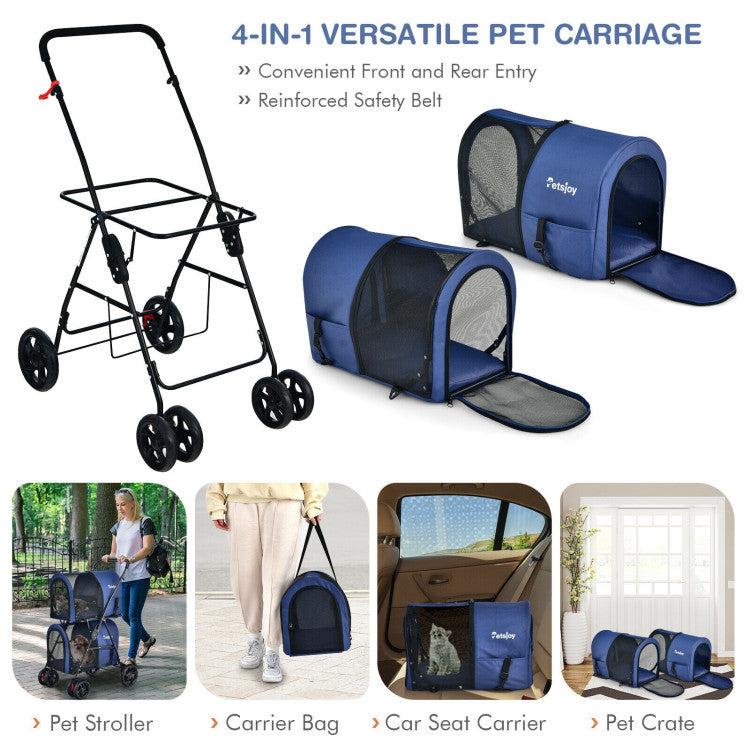 4-in-1 Double Pet Stroller with Detachable Carrier and Travel Carriage - Tampa Home & Garden Store