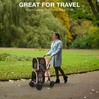 4-in-1 Double Pet Stroller with Detachable Carrier and Travel Carriage - Tampa Home & Garden Store