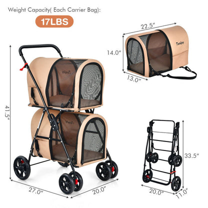 4-in-1 Double Pet Stroller with Detachable Carrier and Travel Carriage - Tampa Home & Garden Store