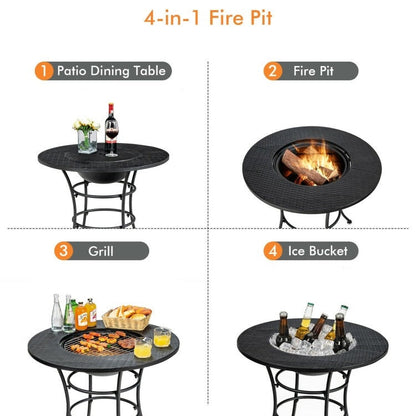 4 in 1 Fire Pit, Grill Cooking BBQ Grate, Ice Bucket, Dining Table - Tampa Home & Garden Store