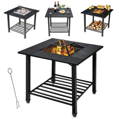 4 in 1 Square Fire Pit, Grill Cooking BBQ Grate, Ice Bucket, Dining Table - Tampa Home & Garden Store