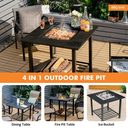 4 in 1 Square Fire Pit, Grill Cooking BBQ Grate, Ice Bucket, Dining Table - Tampa Home & Garden Store