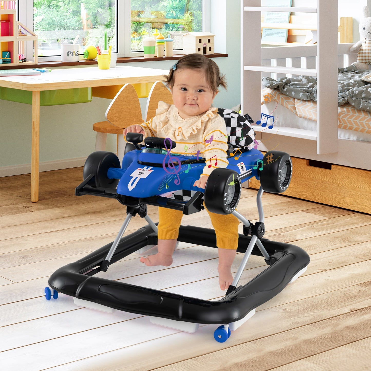 4-in-1 Baby Push Walker Activity Center Height Adjustable with Music Box