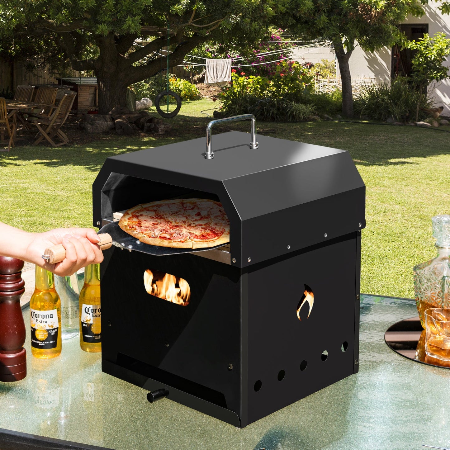 Horno de pizza portátil para exterior 4 en 1 con piedra para pizza de 12 pulgadas
