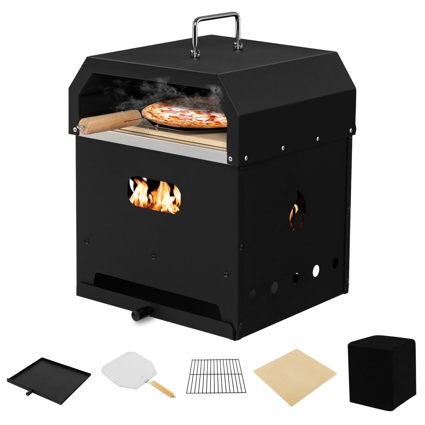 Horno de pizza portátil para exterior 4 en 1 con piedra para pizza de 12 pulgadas