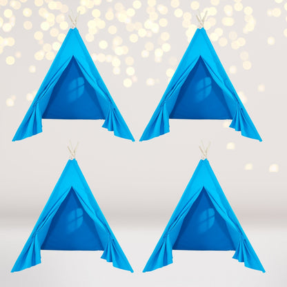 4-pack kids sleepover teepee tents with lights in bright blue fabric on Tampa Home & Garden Store