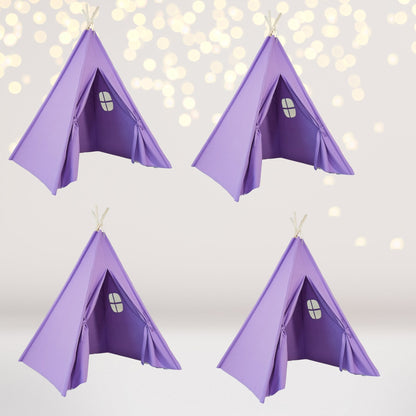 4-pack purple kids teepee tents with white window cutouts for pretend play on Tampa Home & Garden Store
