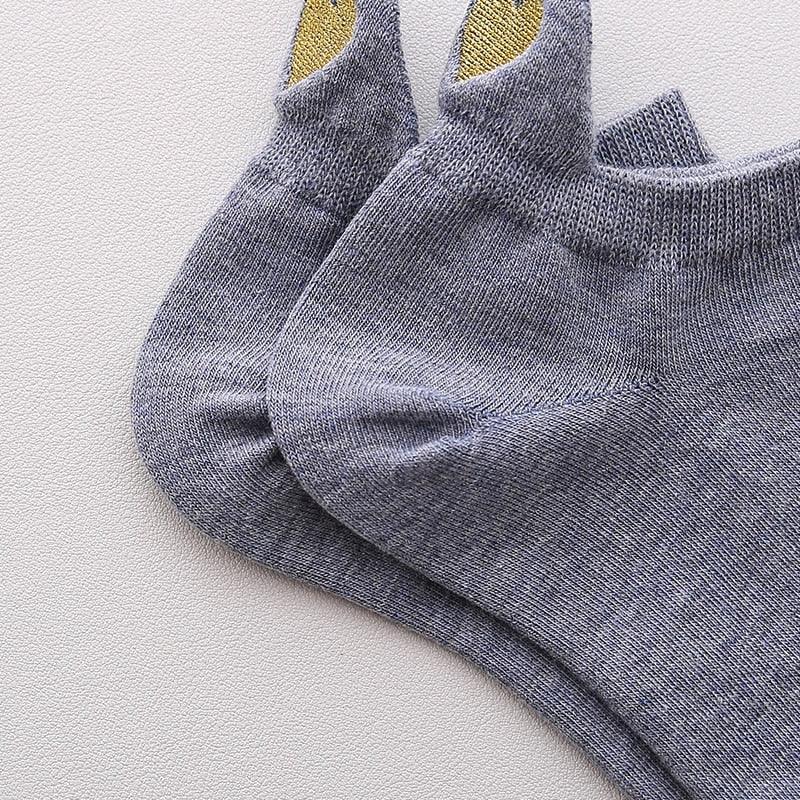 Stevvex gray cotton ankle socks with yellow heart embroidery no-show boat style on Tampa Home & Garden Store