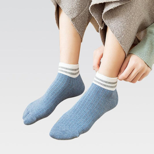 Ankle socks blue cotton Stevvex with ribbed texture and white cuff stripes on Tampa Home & Garden Store