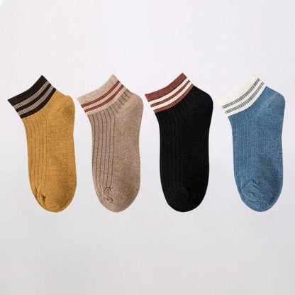 Stevvex 4-pair ankle socks set in mustard yellow, beige, black, blue with striped cuffs on Tampa Home & Garden Store