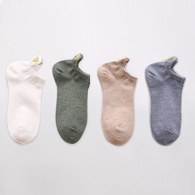 Stevvex 4-pack ankle socks cotton non-slip no-show boat style with heart embroidery on Tampa Home & Garden Store