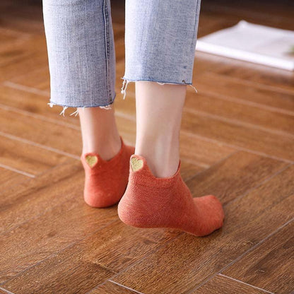 Stevvex 4-pair ankle socks orange cotton non-slip no-show with heart embroidery for women on Tampa Home & Garden Store