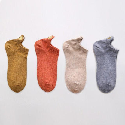 Stevvex four-pair no-show ankle socks in mustard, coral, beige, blue-gray with heart embroidery on Tampa Home & Garden Store