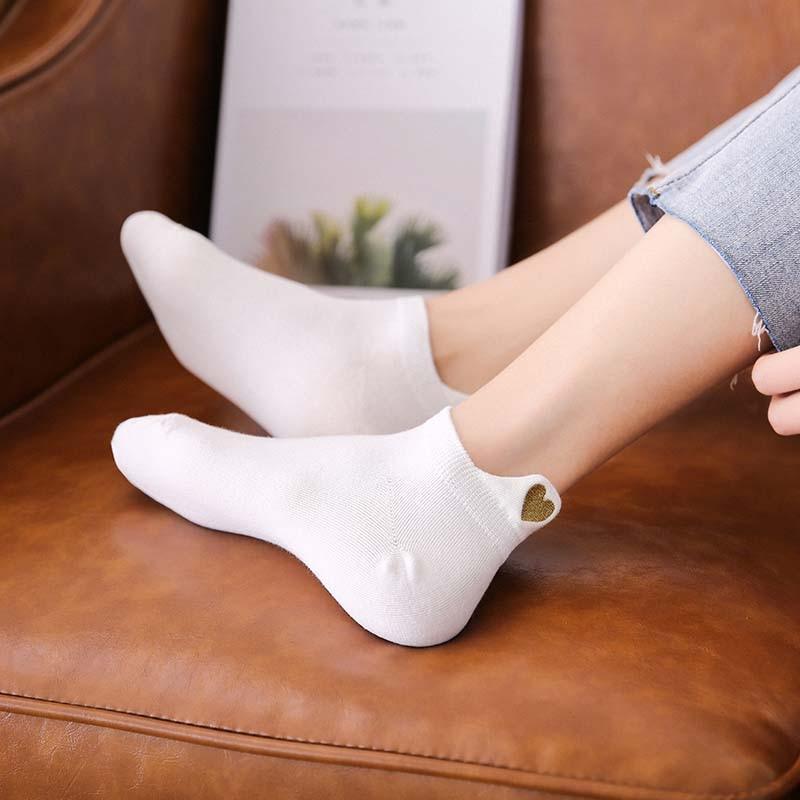 No-show ankle socks Stevvex, white cotton with heart embroidery, 4-pack on Tampa Home & Garden Store