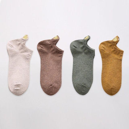 Stevvex ankle socks 4-pair cotton no-show set beige brown gray mustard heart embroidery on Tampa Home & Garden Store