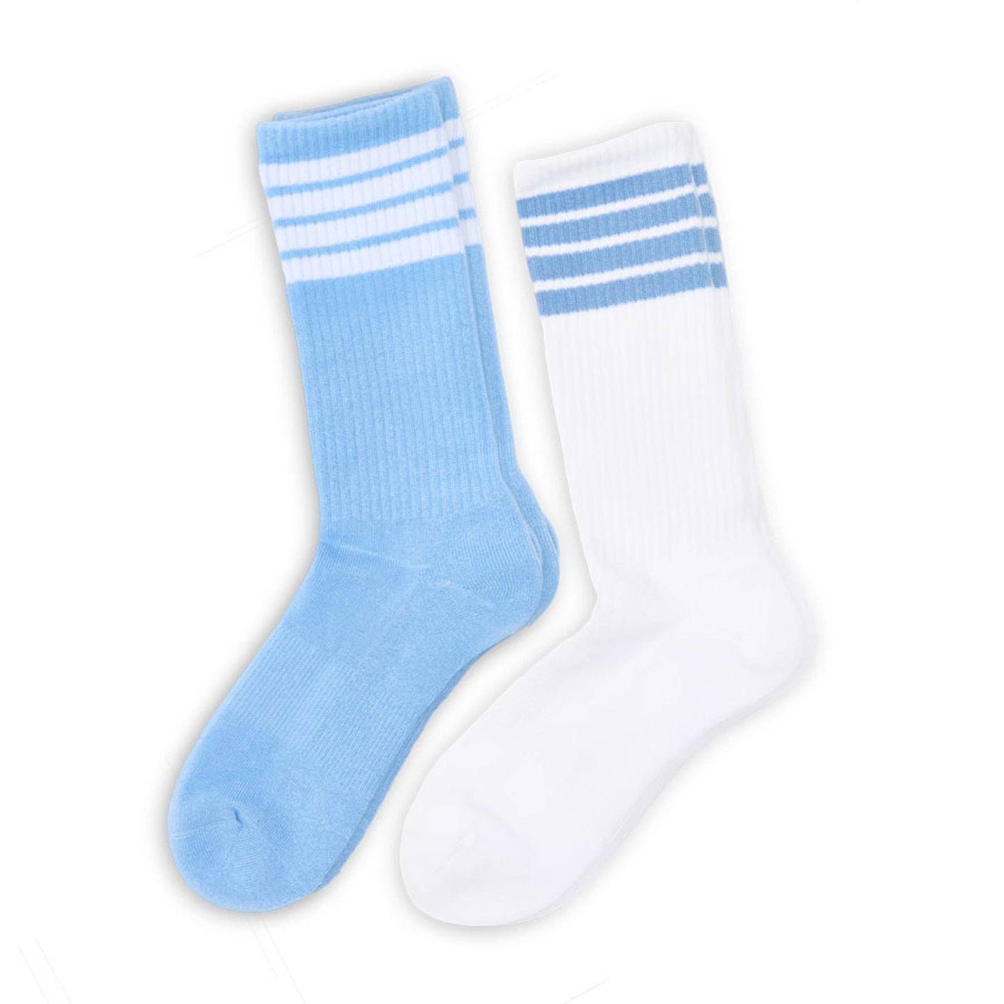 DeadSoxy 4 Stripe Casual Crew Socks 2-Pack blue and white striped crew socks on Tampa Home & Garden Store