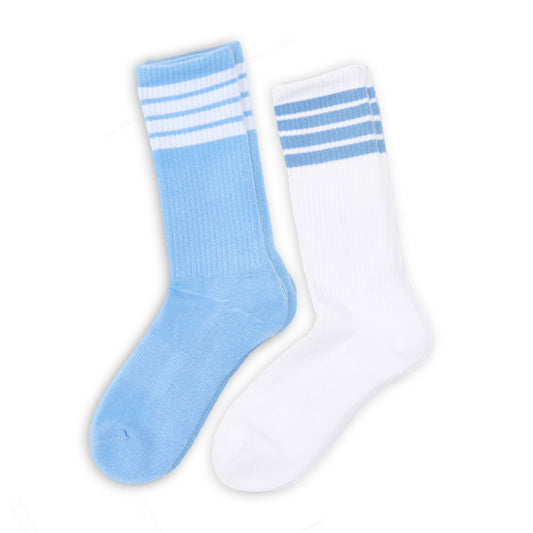 DeadSoxy 4 Stripe Casual Crew Socks 2-Pack blue and white striped crew socks on Tampa Home & Garden Store