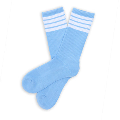 4 Stripe Casual Crew Socks 2-Pack light blue socks with white striped cuffs on Tampa Home & Garden Store