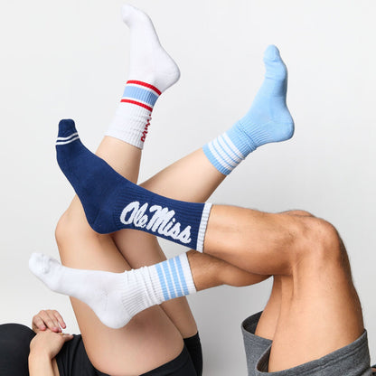 DeadSoxy 4 Stripe Casual Crew Socks 2-Pack team colorways in navy, white, and light blue on Tampa Home & Garden Store