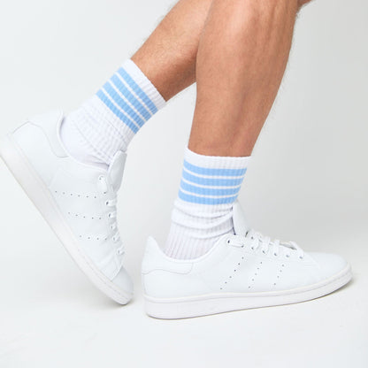4 Stripe Casual Crew Socks 2-Pack DeadSoxy in light blue and white stripes on Tampa Home & Garden Store