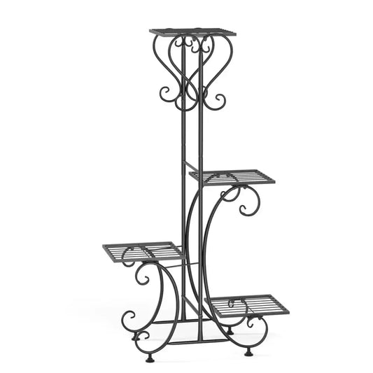 Ornate black 4-tier metal plant stand with scrollwork for living room Decorbites on Tampa Home & Garden Store