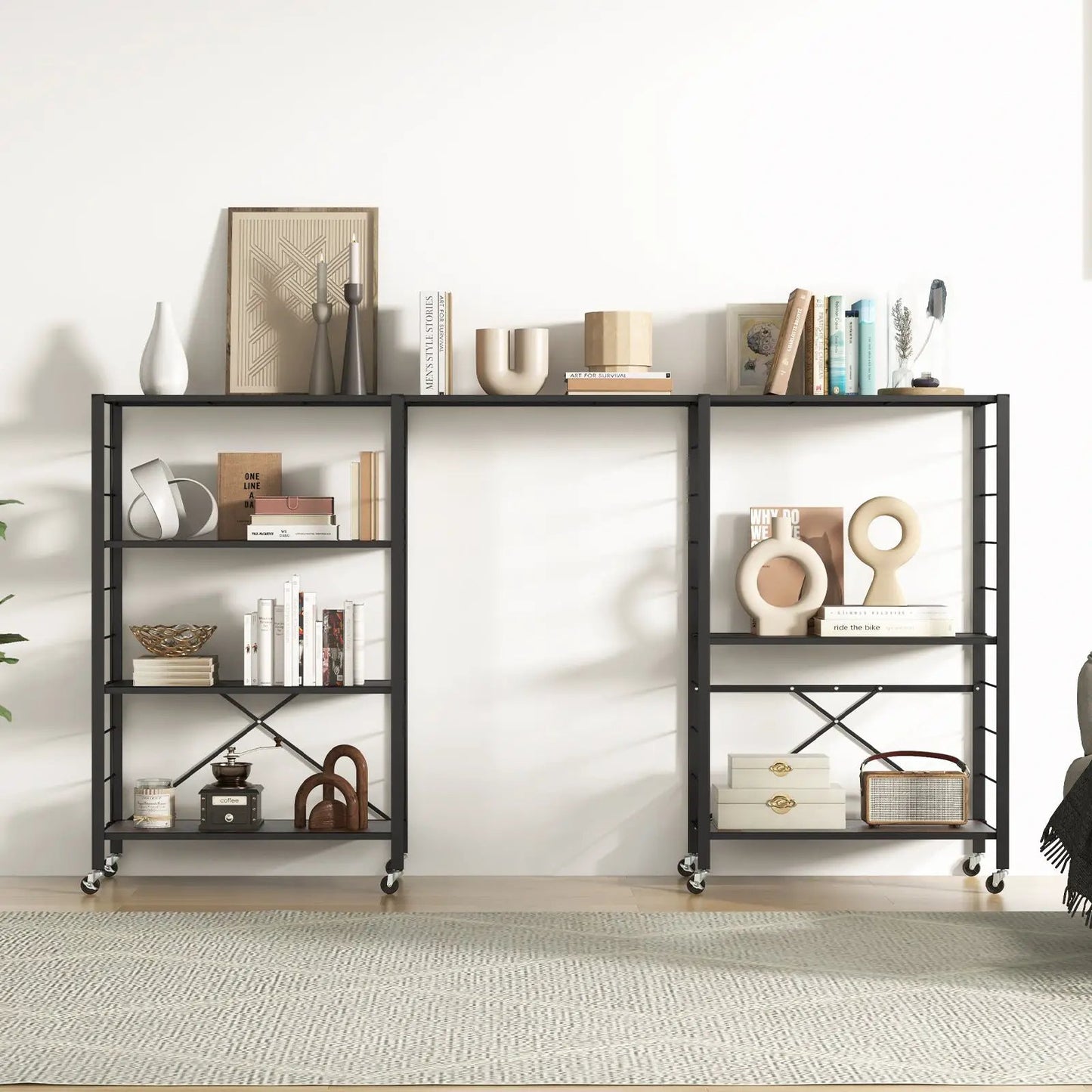 4 Tier Foldable Storage Rack with Wheels 180 lbs