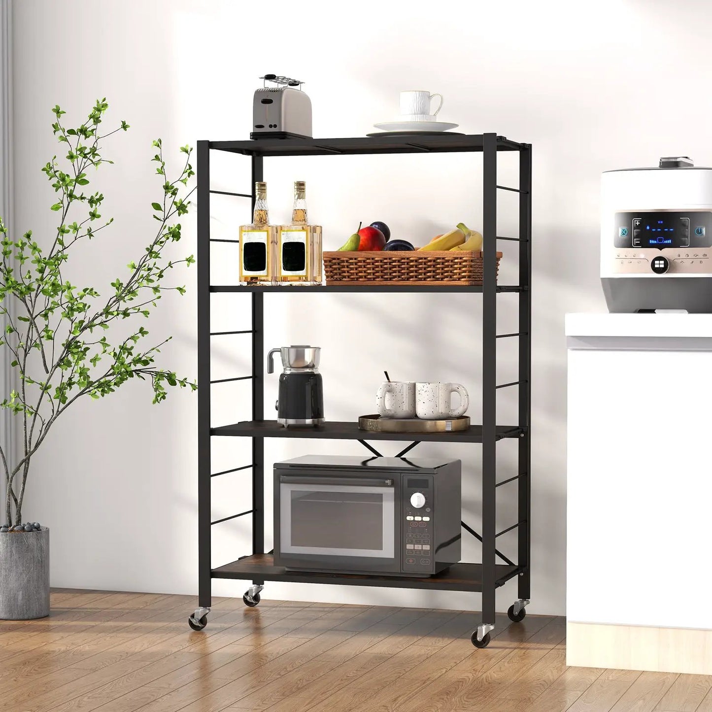 4 Tier Foldable Storage Rack with Wheels 180 lbs