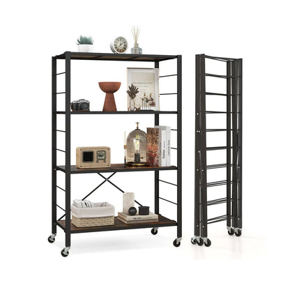 4 Tier Foldable Storage Rack with Wheels 180 lbs