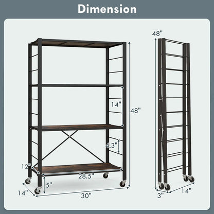 4 Tier Foldable Storage Rack with Wheels 180 lbs