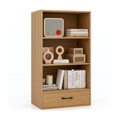 48 Inch Tall 4 Tiers Wood Bookcase with Drawer-Black