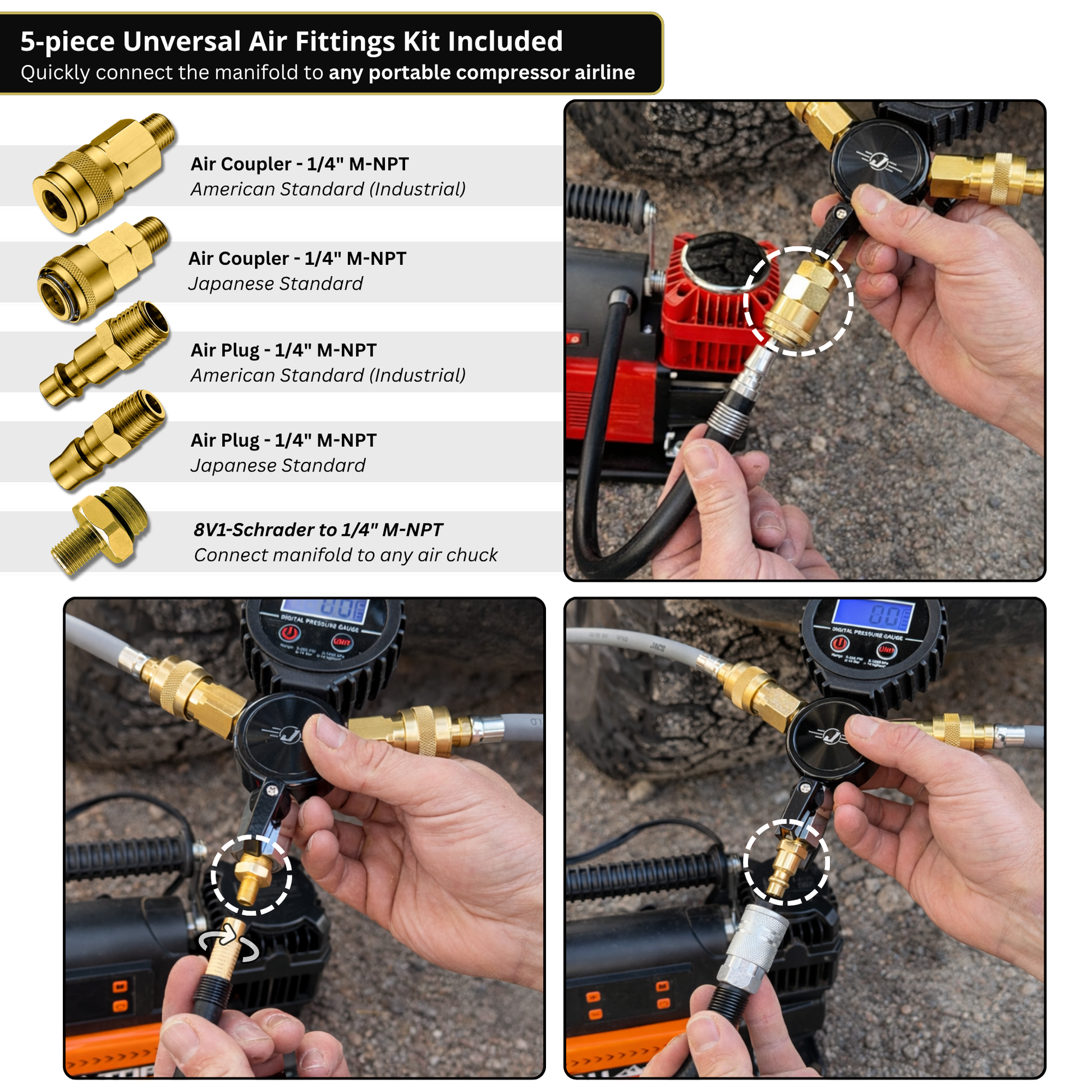 Rapid 4-Tire Inflation/Deflation Unit with Lightning Air Chucks and brass couplers for off-road on Tampa Home & Garden Store