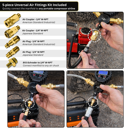 Rapid 4-Tire Inflation/Deflation Unit with Lightning Air Chucks and brass couplers for off-road on Tampa Home & Garden Store