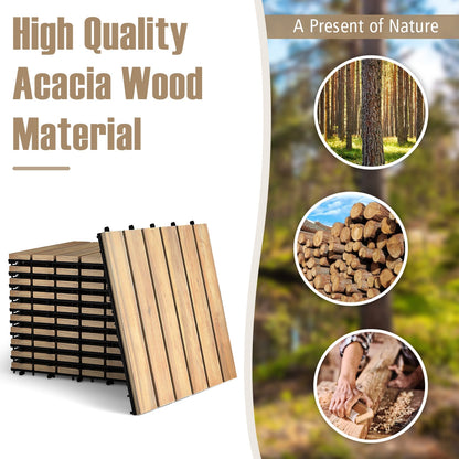 10 piezas de piso de baldosas entrelazadas de madera de acacia de 12 x 12 pulgadas