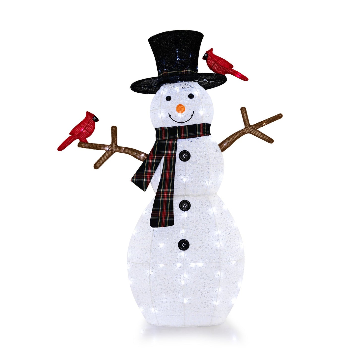 4.2 Feet Lighted Snowman with two red cardinals, black top hat, plaid scarf by DirectDeals on Tampa Home & Garden Store
