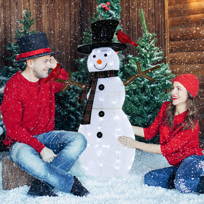 4.2 ft lighted snowman Christmas decoration with plaid scarf and cardinal accent DirectDeals on Tampa Home & Garden Store