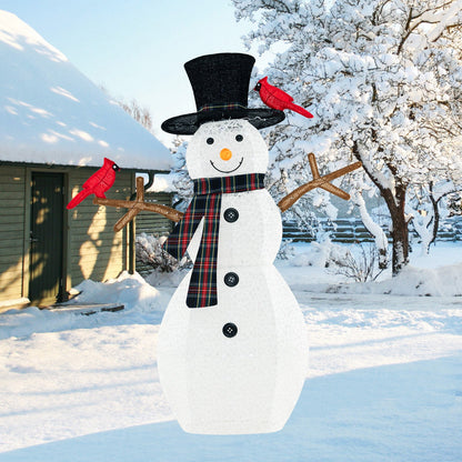 4.2 ft lighted snowman with plaid scarf and 2 red cardinal birds DirectDeals Holiday Ornament on Tampa Home & Garden Store