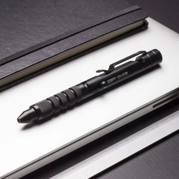 GP 1945 Bolt Action Pen LITE, black metal EDC pen with knurled grip and pocket clip on Tampa Home & Garden Store