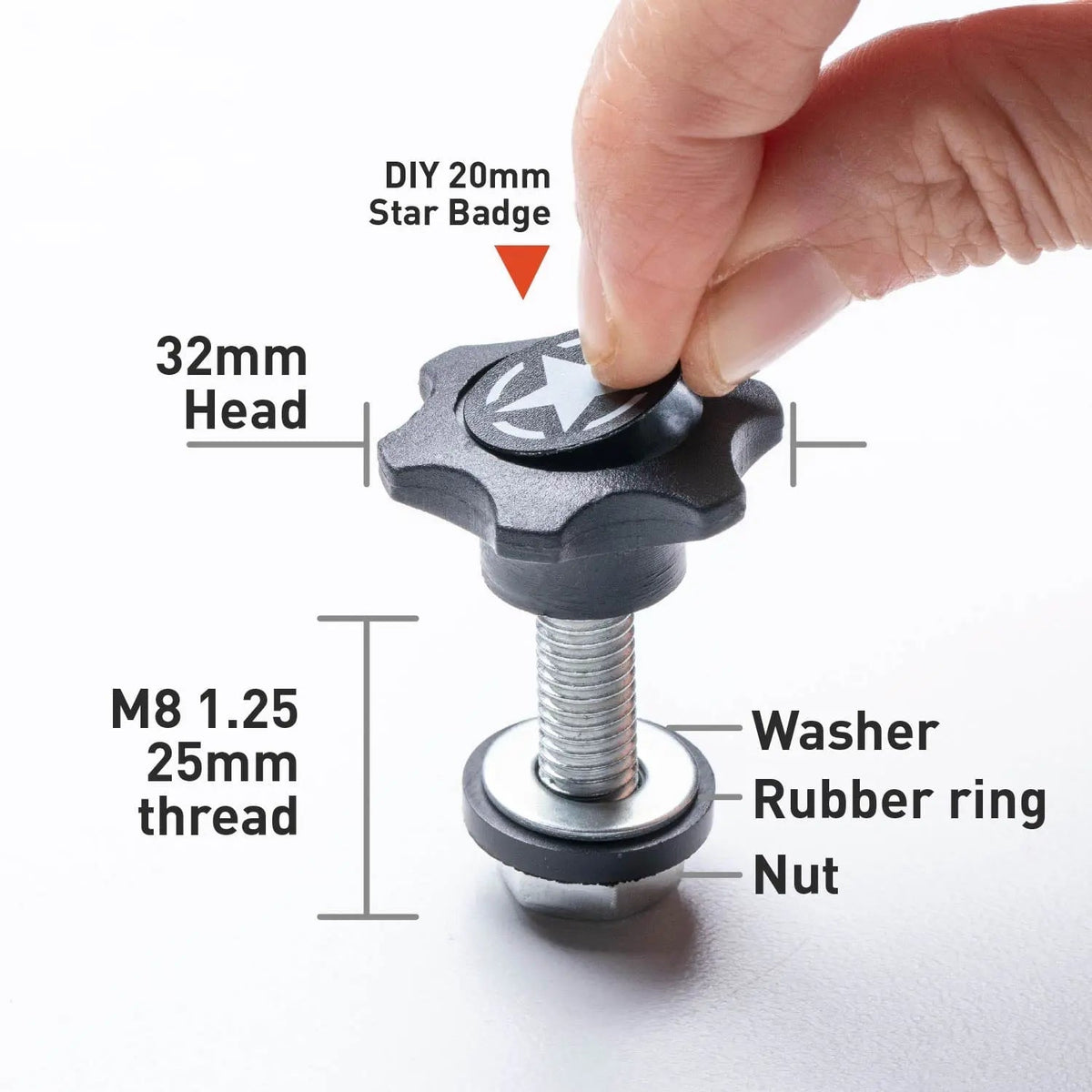 GP-Star Versatile Quick-Release Thumbscrew Set black metal knob, 32mm head, M8x1.25 thread on Tampa Home & Garden Store