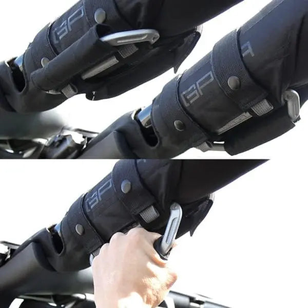 GP-Grip PRO Survivor Pack forearm guards by GPCA in black neoprene with gray straps and metal buckles on Tampa Home & Garden Store