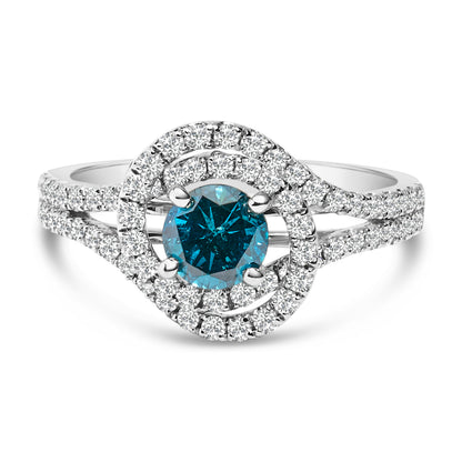 14K white gold blue center gemstone cocktail ring with double diamond halo by Bids.com on Tampa Home & Garden Store