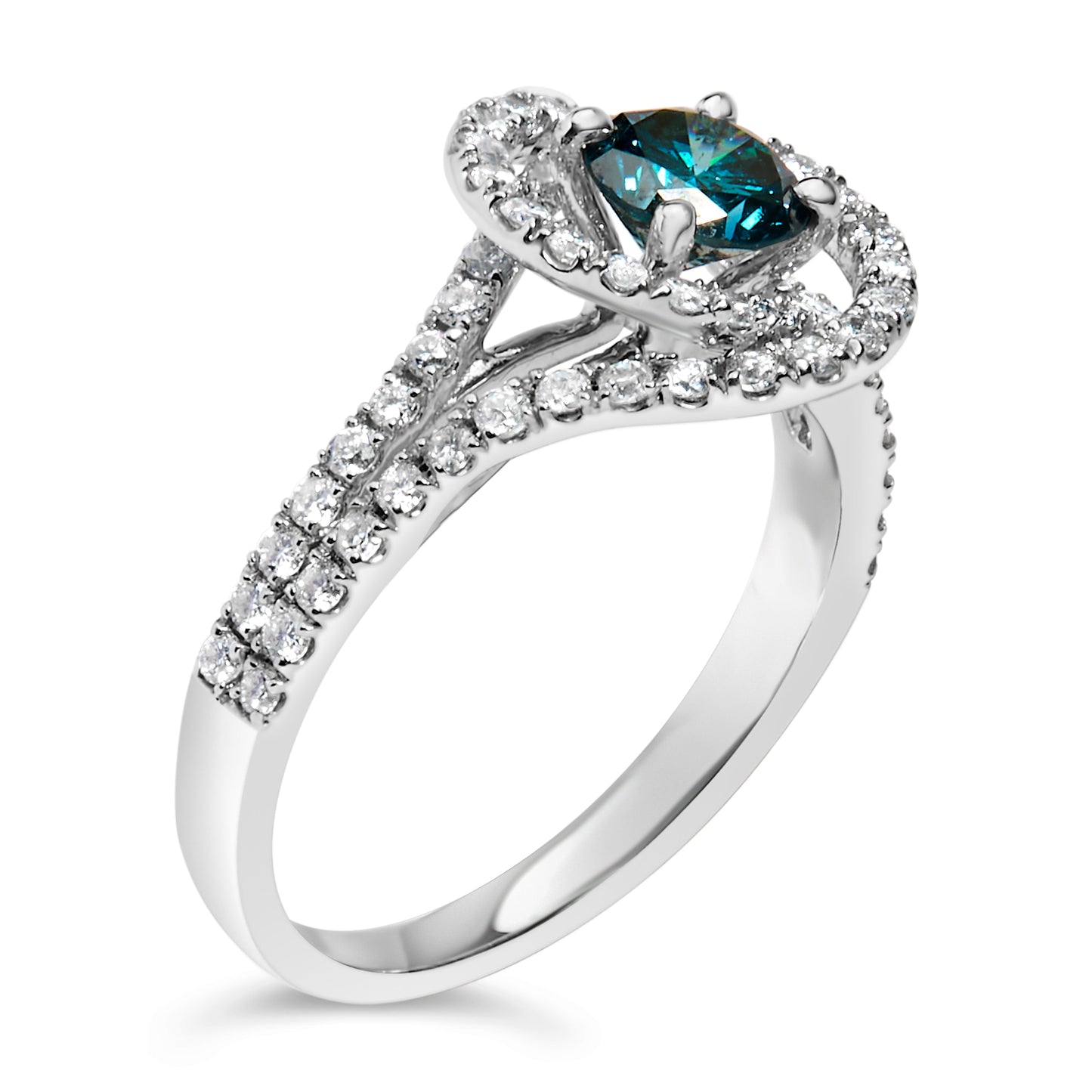 Bids.com 14K white gold diamond interwoven double-halo ring with blue center stone size 6 on Tampa Home & Garden Store