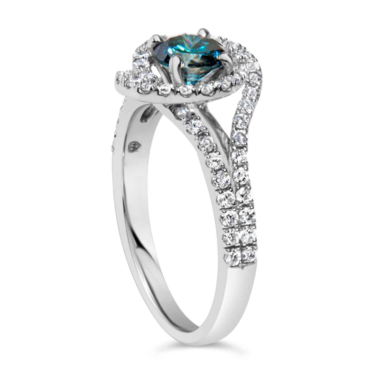 Cocktail ring 14K white gold with blue diamond centerpiece and pavé halo, size 6 Bids.com on Tampa Home & Garden Store