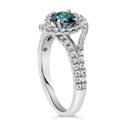 Cocktail ring 14K white gold with blue diamond centerpiece and pavé halo, size 6 Bids.com on Tampa Home & Garden Store