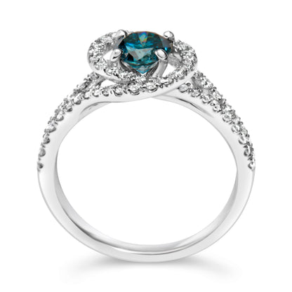 14K white gold blue diamond center ring with interweaving double halo and pave bands size 6 on Tampa Home & Garden Store