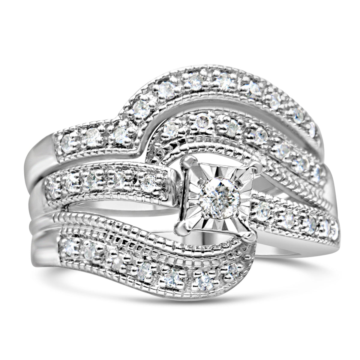 Sterling silver 1/3 cttw crisscross diamond ring bridal set H-I I1-I2 size 7 by Bids.com on Tampa Home & Garden Store