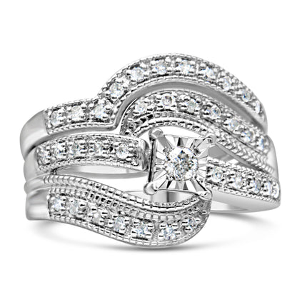 Sterling silver 1/3 cttw crisscross diamond ring bridal set H-I I1-I2 size 7 by Bids.com on Tampa Home & Garden Store