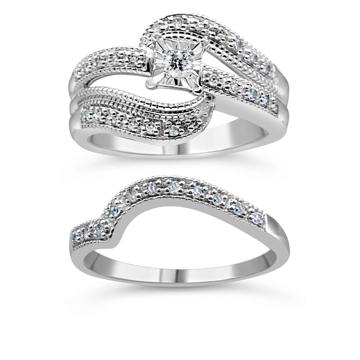 Sterling silver crisscross engagement ring with 1/3 cttw round diamonds bridal set on Tampa Home & Garden Store