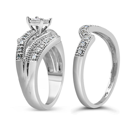 Bridal set: sterling silver engagement ring with crisscross pavé diamonds, 1/3 cttw, size 7 on Tampa Home & Garden Store