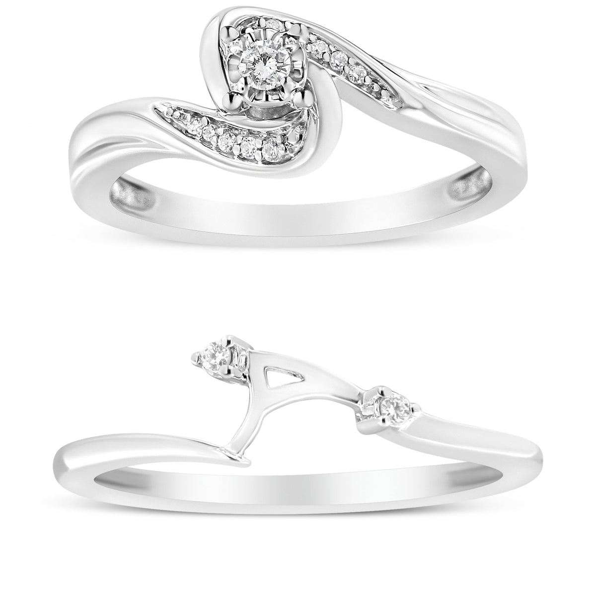 Sterling silver bridal ring and band set with diamond and swirl bypass, 1/10 cttw, Bids.com on Tampa Home & Garden Store