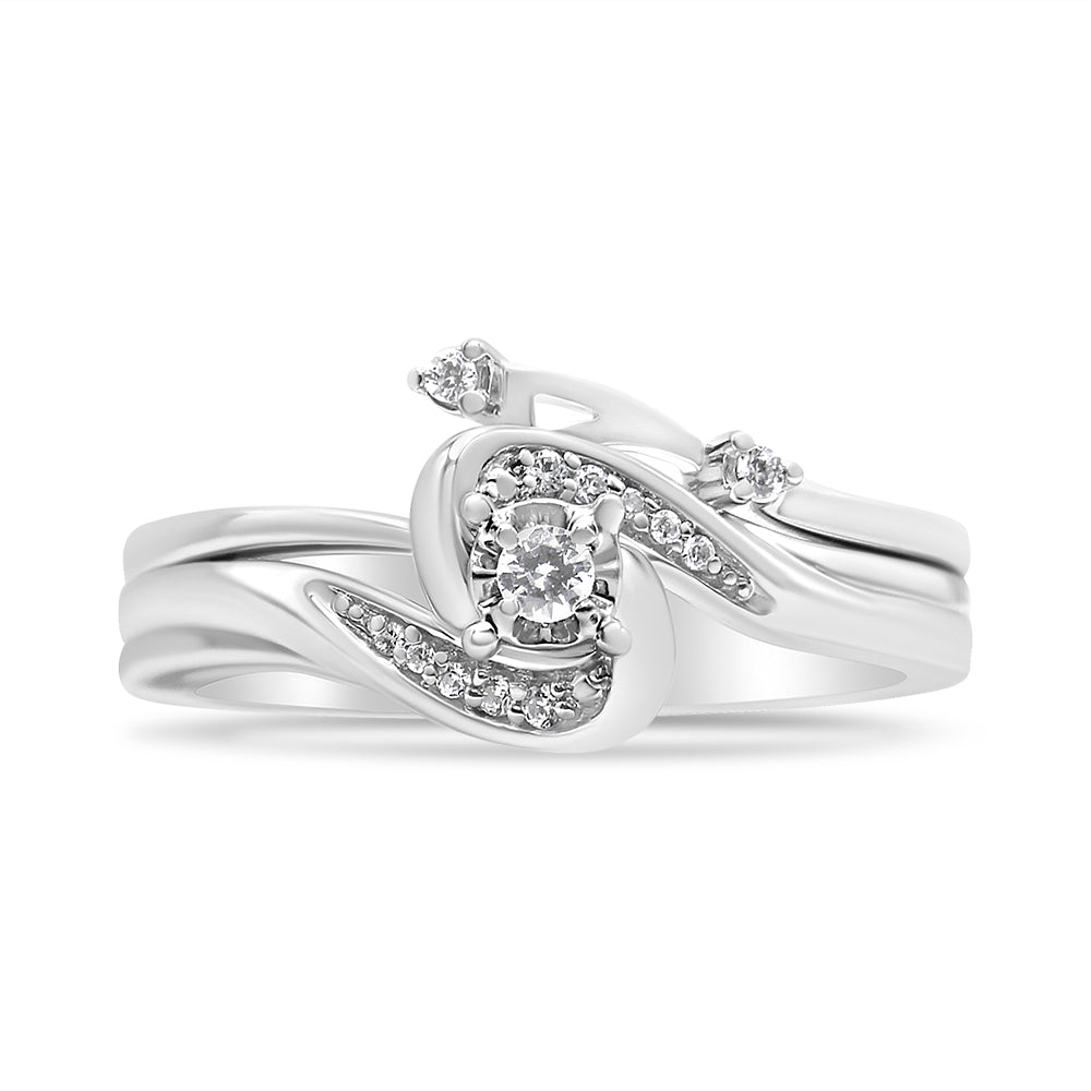 Sterling silver bridal ring set with swirl bypass diamonds 1/10 ct tw I-J I3 clarity size 7 on Tampa Home & Garden Store
